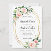 Blush bloemengouden ring bruiloft uitnodiging (Voorkant)