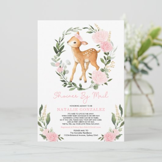 Blush bloemengroen Baby hertendouche per post Kaart (Staand voorkant)