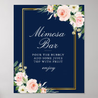 Blush bloemenmarine blauw mimosa bar teken