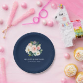 Blush bloemenmarine blauwe bruiloft papieren bordje (Feest)