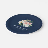 Blush bloemenmarine blauwe bruiloft papieren bordje (Gekanteld)