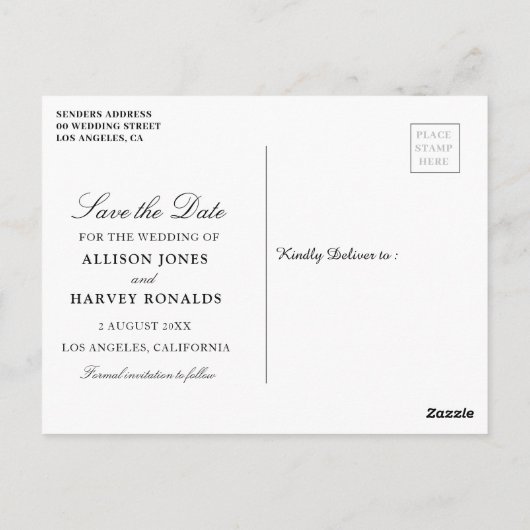 Blush bloemenmarineblauw Save the date Briefkaart (Achterkant)