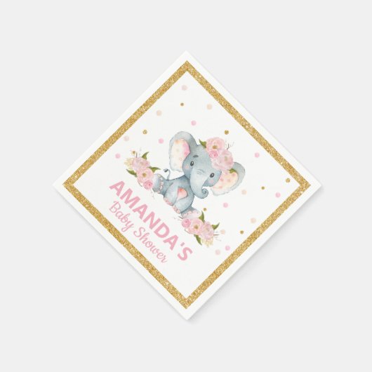 Blush bloemenolifant Baby shower meisje servetten (Hoek)
