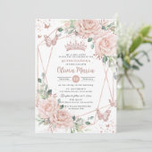 Blush bloemenvlinders Roos gouden quinceañera Kaart (Staand voorkant)