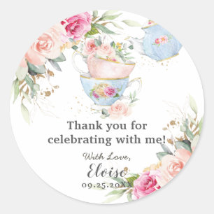 Blush Bloemige High Tea Feest Baby Bruiloft Verjaa Ronde Sticker