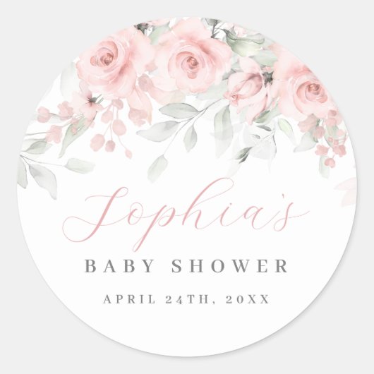 Blush bloom Baby shower Ronde Sticker (Voorkant)