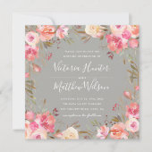 Blush Bloom Bloemen Huwelijksuitnodiging | Gray Kaart (Voorkant)