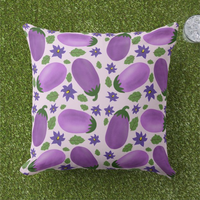 Blush & Bloom Eggplant Collection – Soft Lilac Buitenkussen (Gras)