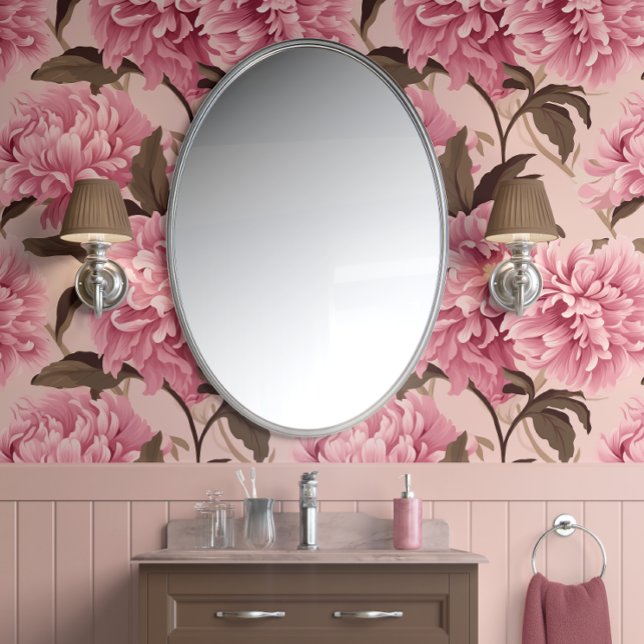 Blush bloom elegantie - Blush roze en taupe Behang (Blush Bloom Elegance - Blush Pink and Taupe - French Country Peel and Stick Wallpaper)