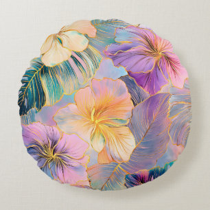Blush Bloom Exotische Bladeren Bloemen Rond Kussen