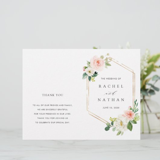 Blush Bloom Gold Frame Programme de mariage plié (Debout devant)