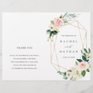 Blush Bloom Gold Frame Programme de mariage plié
