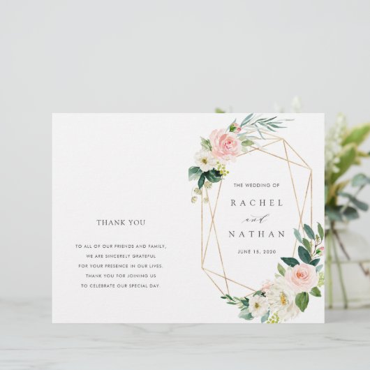 Blush Bloom Gold Lijst Folded Wedding Program (Staand voorkant)