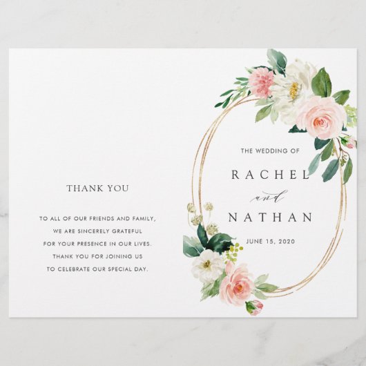 Blush Bloom Gold Oval Lijst Folded Wedding Program (Voorkant)