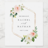 Blush Bloom Gold Zeshoek Lijst Bruiloft Wijn Etiket (Enkel label)