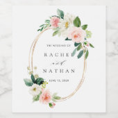 Blush bloom gouden ovale Lijst bruiloft Wijn Etiket (Enkel label)