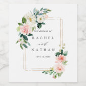 Blush bloom gouden rechthoek Lijst bruiloft Wijn Etiket (Enkel label)