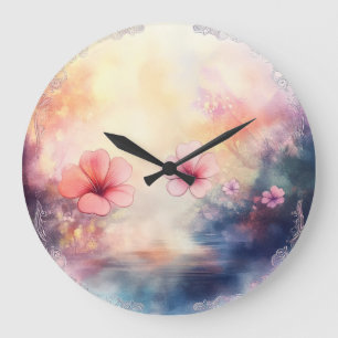 Blush Bloom – Waterverf Bloem Ronde Wandklok Grote Klok