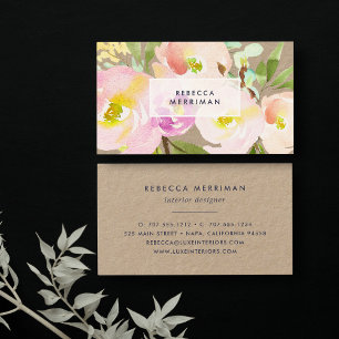 Blush Bloom   Waterverf Floral Kraft Visitekaartje