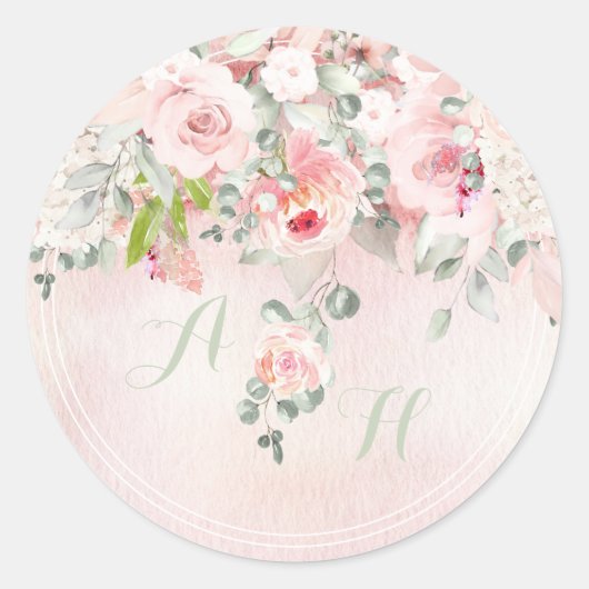 Blush & Blooms Initiaal Monogram Ronde Sticker (Voorkant)