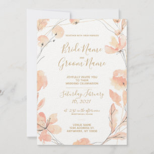 Blush & Blooms Waterverf Bloemen & Goud Bruiloft Kaart