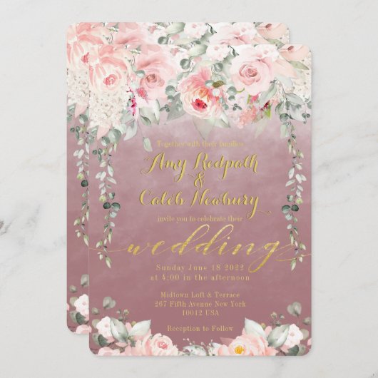Blush Blooms Weddenschap Fancy goudkalligrafie Mal Kaart (Voorkant / Achterkant)