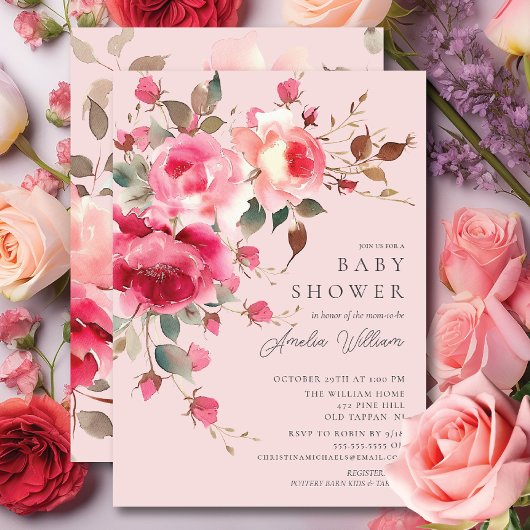 Blush Blossom Baby shower Invitation Kaart