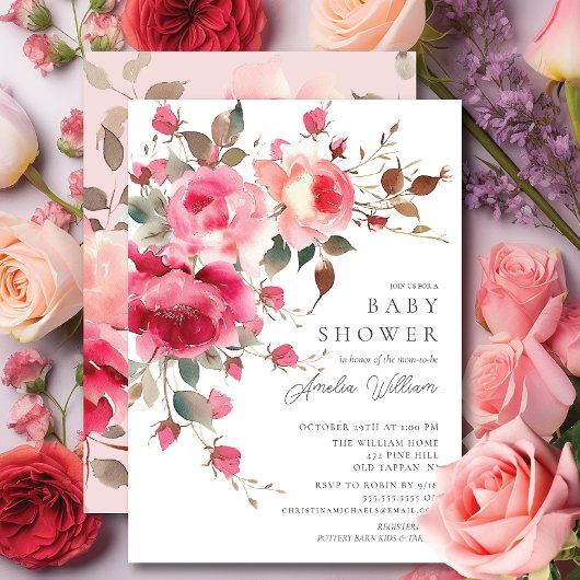 Blush Blossom Baby shower Invitation Kaart
