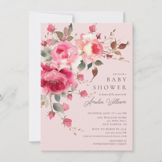 Blush Blossom Baby shower Invitation Kaart (Voorkant)