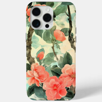 Blush Blossom Camelia Garden Waterverf iPhone 15 Pro Max Hoesje