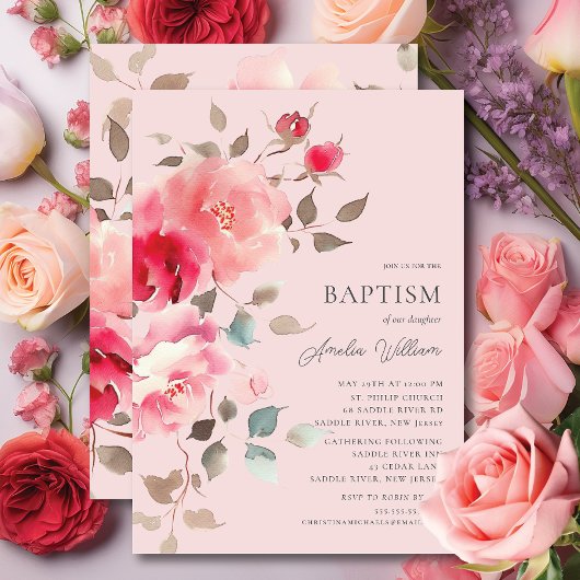 Blush Blossoms Baptisme Uitnodiging