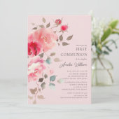 Blush Blossoms eerste communie uitnodiging (Staand voorkant)