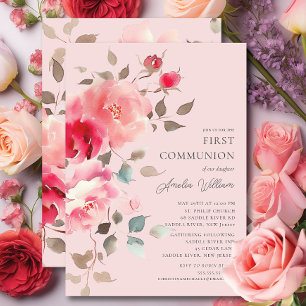 Blush Blossoms Première communion Invitation