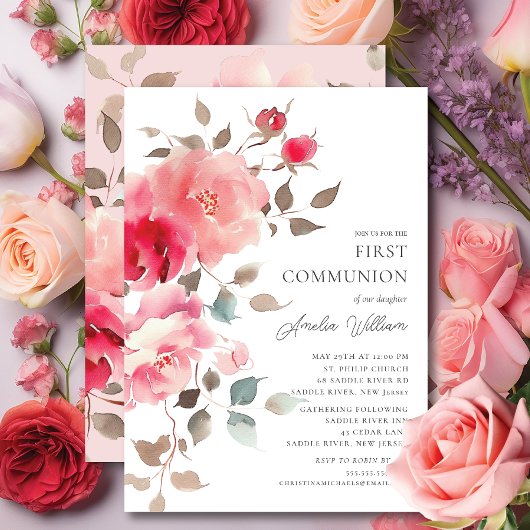 Blush Blossoms Première communion Invitation
