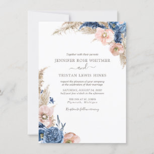 Blush Blue Boho Dried Pampas Waterverf Weddenschap Kaart