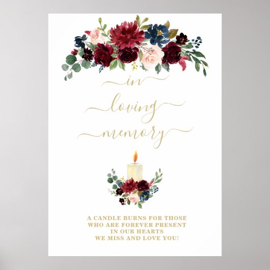 Blush Blue Burgundy Flowers Weddenningbord Poster (Voorkant)