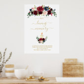 Blush Blue Burgundy Flowers Weddenningbord Poster (Keuken)