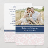 Blush Blue Damask Photo Rehearsal Dinner Party Kaart (Voorkant / Achterkant)
