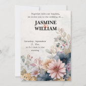 🌺 Blush & Blue Floral Faire-part de mariage 💌 🌿 (Devant)