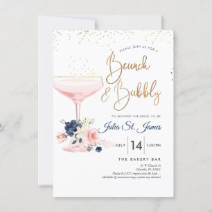 Blush+Blue Flowers Brunch Bubbly Pink Champagne Kaart