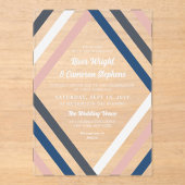 Blush Blue Grey Diamond Stripes Moderne bruiloft Acryl Uitnodigingen (Voorkant)