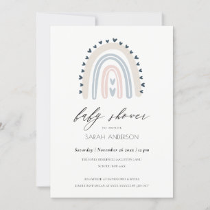 BLUSH BLUE HEART RAINBOW BABY SHOWER INVITE BEDANKKAART