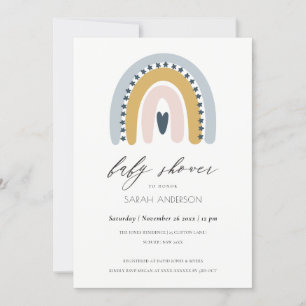 BLUSH BLUE HEART RAINBOW BABY SHOWER INVITE BEDANKKAART