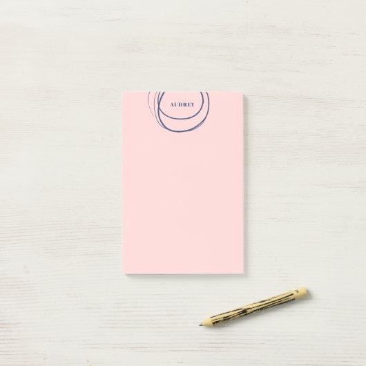 Blush & Blue Ink Circle - Naam Post-it® Notes (Op bureau)