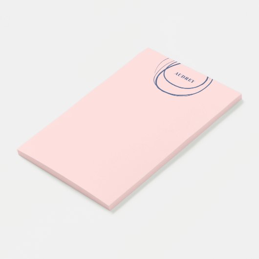 Blush & Blue Ink Circle - Naam Post-it® Notes (Schuin)