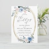 Blush Blue Light Beach Tropical Boho Wedding Kaart (Staand voorkant)