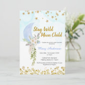Blush Blue Moon Stars Boho Boy Baby shower Kaart (Staand voorkant)