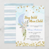 Blush Blue Moon Stars Boho Boy Baby shower Kaart (Voorkant / Achterkant)