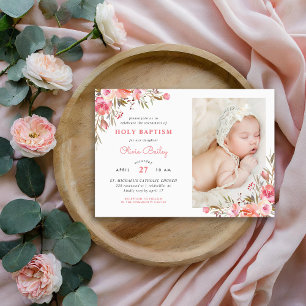 Blush Boeket Bloemen Baby Meisje Foto Dopen Kaart
