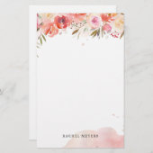 Blush Boeket Gepersonaliseerde Naam Monogram Briefpapier (Voorkant / Achterkant)